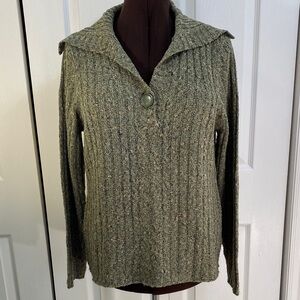 Northern Reflections Ribbed Sweater with Big Collar in Marbled Green, XL